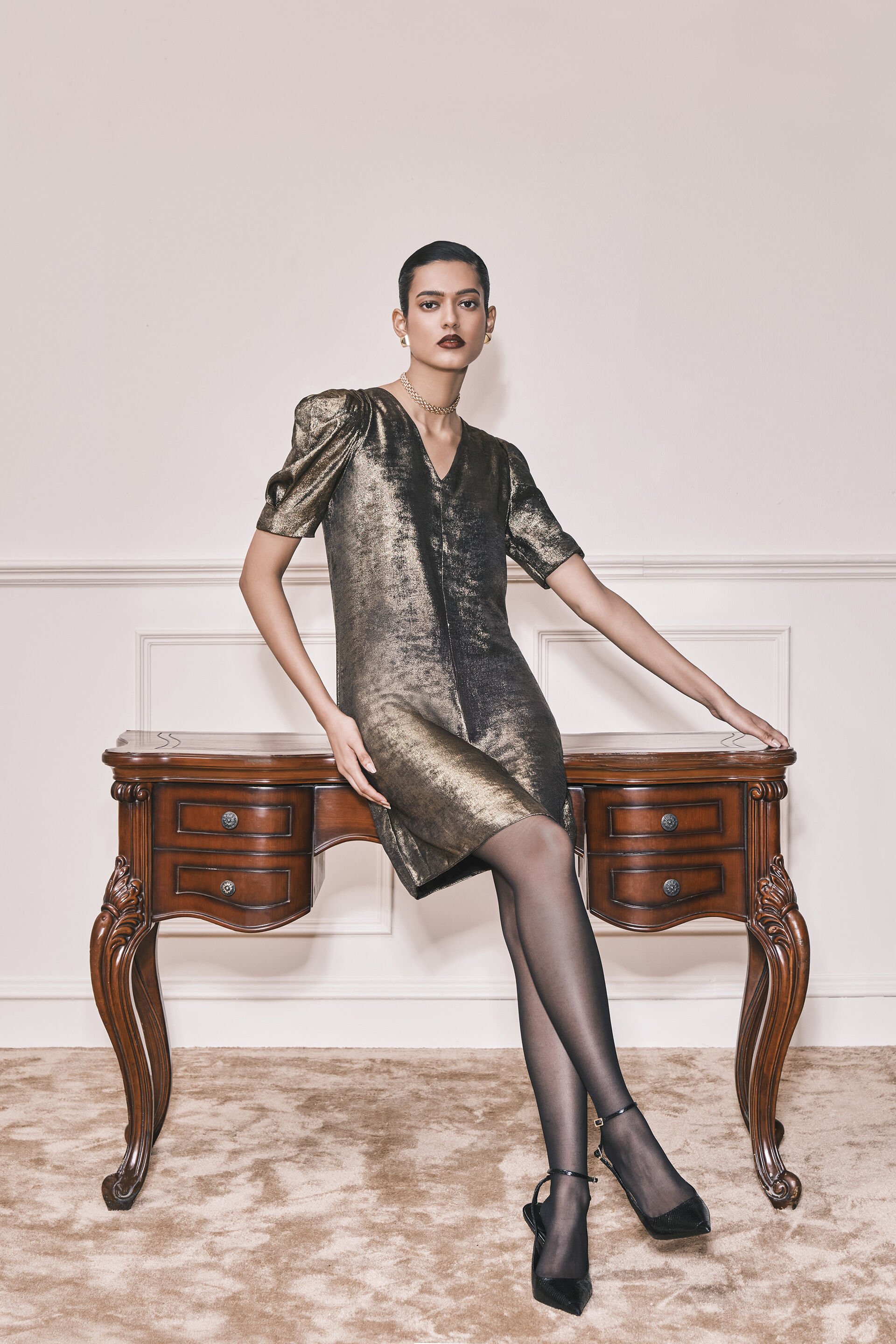 The Stardust Metallic Dress, Gold, image 1
